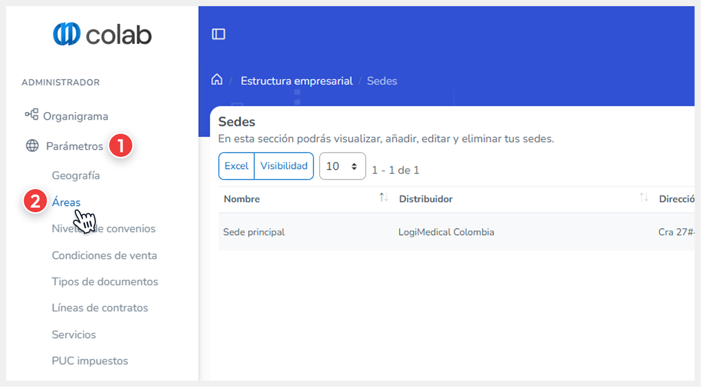 Vista del menú, módulo ‘Estructura de negocio’ donde el usuario accede al submódulo ‘Clientes’