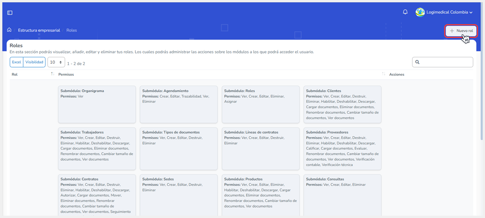 Vista de la sección de Contratos donde se selecciona el botón de ‘Agregar’