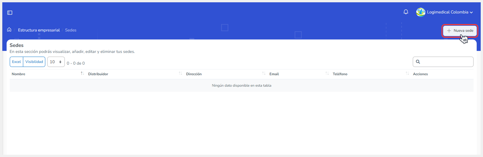 Vista del submódulo de Proyectos donde se selecciona el botón de ‘Agregar’
